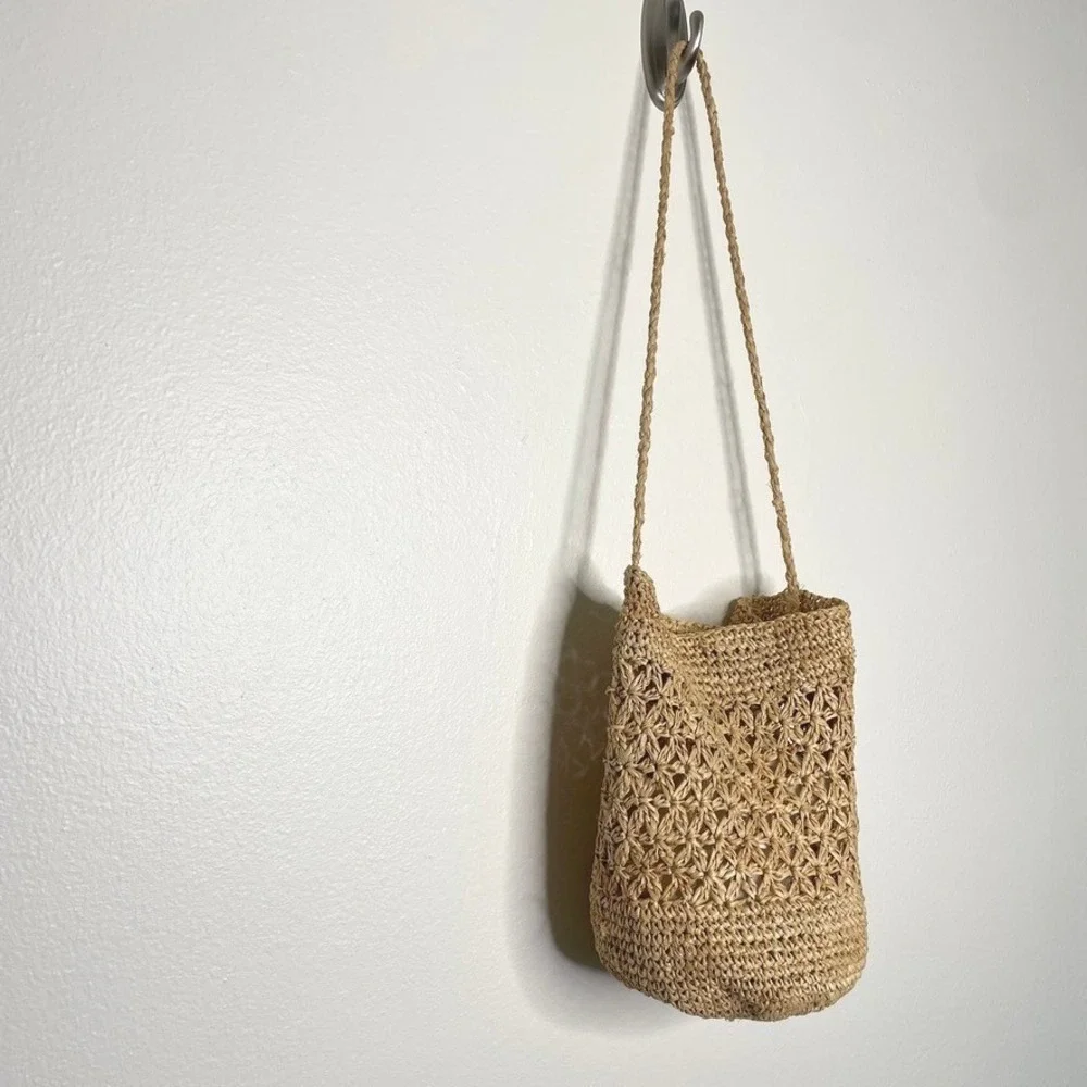 The White Company Straw Bag Womens Tan Woven Braided Strap Boho Beachy Coastal